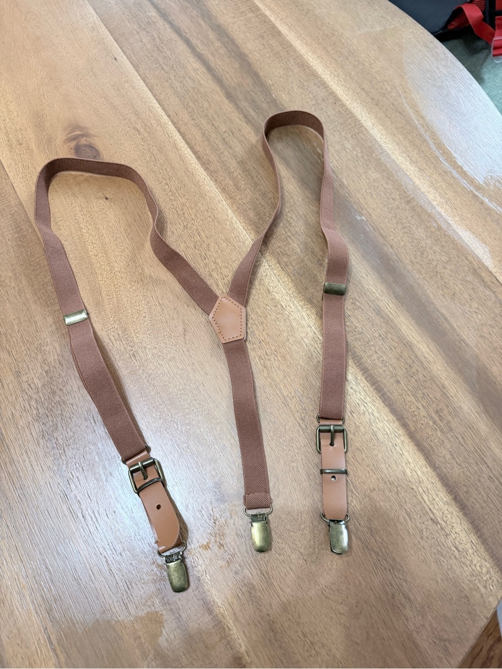 Men's Tan Elastic Suspenders with Leather Trim